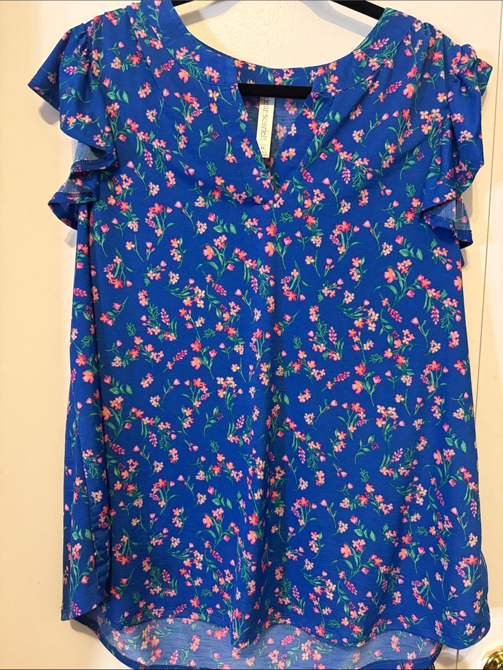Ruffle Sleeve Floral Blouse - Blue